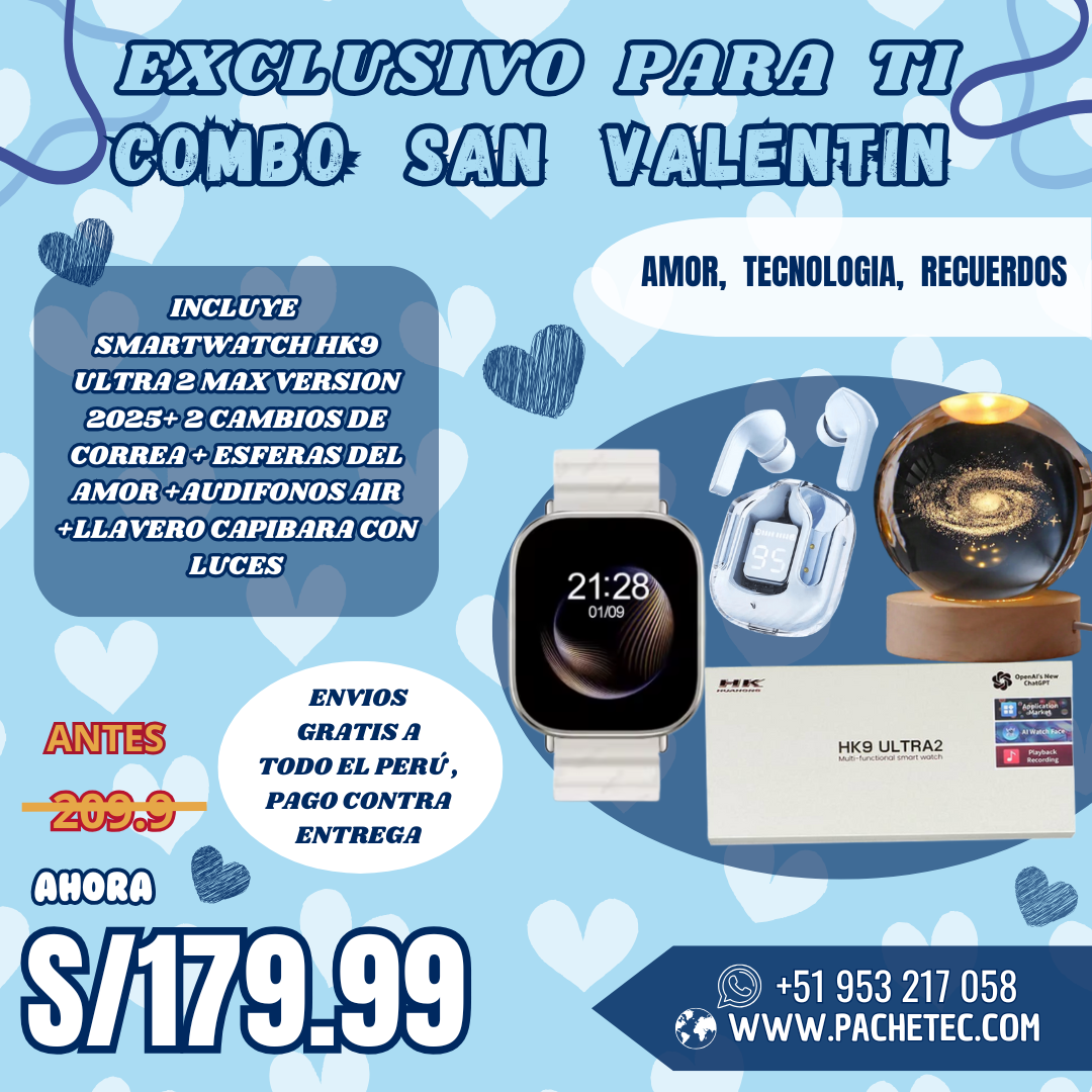 🔥 ¡Combo San Valentín Tech! | HK9 + 2 correas + audífonos +  esfera del amor + llavero capibara❤️🎁 🔥